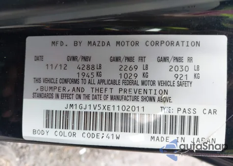 2014 Mazda Mazda6 I Touring z USA, uszkodzony, nr VIN JM1GJ1V5XE1102011